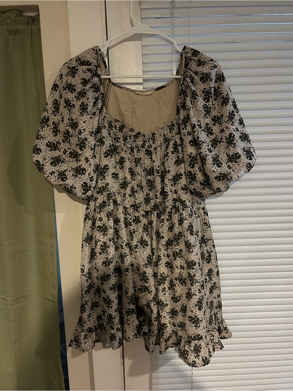 By Together cream and dark green floral mini dress